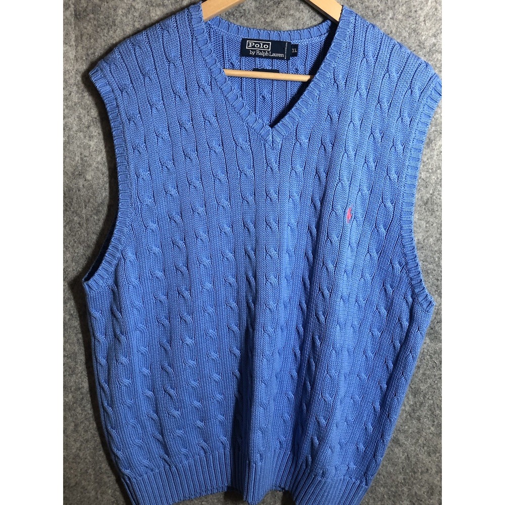 Ralph Lauren Sweater Vest Mens Extra Large Blue Cable Knit Career Preppy Classic